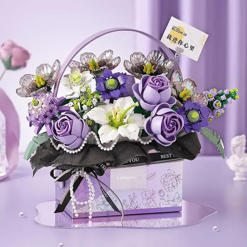 Creative Pink Rose Basket Bouq - Gardening Tools Girls 评论和价格